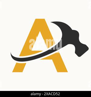 Logo-Design mit dem Buchstaben A und Hammer-Symbol Stock Vektor