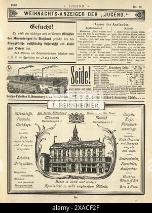 Seite alter deutscher Zeitungsanzeigen, 1890er, 19. Jahrhundert, Fabrik, Industrie Stockfoto