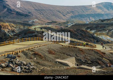 Kraterrand Pfad auf dem Berg Naka, einem aktiven Vulkan, Mount Aso, Kyushu, Japan, Asien Copyright: MichaelxRunkel 1184-11717 Stockfoto