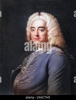 Georg Friedrich Händel (5. März 1685-14. April 1759) war ein deutsch-britischer Komponist des Barocks, historisch, digital restaurierte Reproduktion von einer Vorlage aus dem 19. Jahrhundert, Datum nicht angegeben Stockfoto