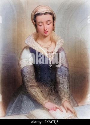 Lady Jane Grey (geb. 1536/1537 in Bradgate in Leicestershire, gest. 12. Februar 1554 im Tower in London) beanspruchte als Erbin von Koenig Eduard VI. Vom 10. bis zum 19. Juli 1553[3] der Titel einer Koenigin von England, Historisch, digital restaurierte Reproduktion von einer Vorlage aus dem 19. Juli. Jahrhundert, Datum nicht angegeben, Stockfoto