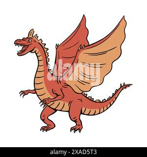Gruseliger roter Drache mit Flügeln Stock Vektor