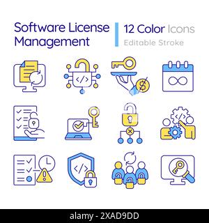 Software License Management RGB-Farbsymbole gesetzt Stock Vektor