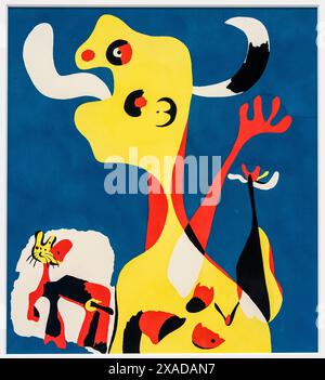 Joan Miro (1893–1983) Frau und Hund vor dem Mond, 1935. Schablone auf Papier Stockfoto