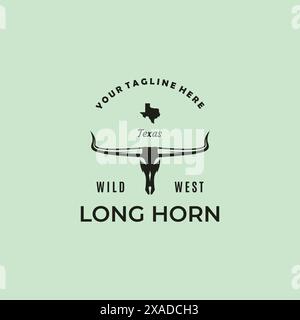 Langes Horn Farm Logo Vintage Vektor Symbol Illustration Design, Büffelbulle Langhorn Logo Stock Vektor
