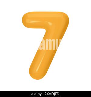Zahl 7 - Orange Plastikballon Zahl sieben isoliert auf weißem Hintergrund. 3D-Stilvektorillustration Stock Vektor