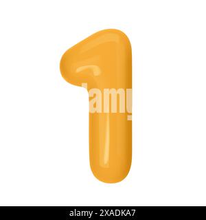 Zahl 1 - orangefarbener Kunststoff-Ballon Nummer eins isoliert auf weißem Hintergrund. 3D-Stilvektorillustration Stock Vektor