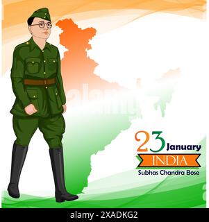 Netaji subhas Chandra Bose Jayanti-Festplakat mit indischer Karte Stock Vektor