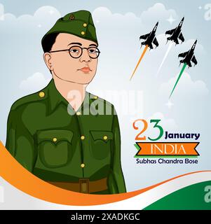 23. januar netaji jayanti Poster mit Hintergrundtext Stock Vektor