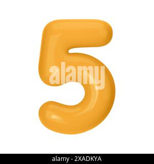 Zahl 5 - Orange Plastikballon Zahl fünf isoliert auf weißem Hintergrund. 3D-Stilvektorillustration Stock Vektor