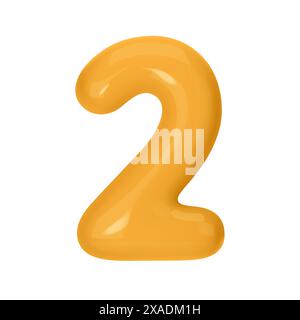 Zahl 2 - Orange Plastikballon Zahl zwei isoliert auf weißem Hintergrund. 3D-Stilvektorillustration Stock Vektor