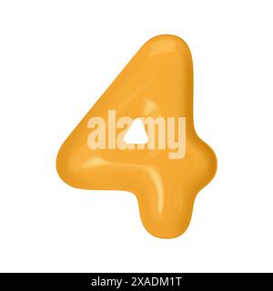 Zahl 4 - Orange Plastikballon Zahl vier isoliert auf weißem Hintergrund. 3D-Stilvektorillustration Stock Vektor