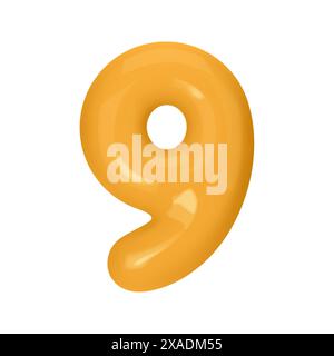 Zahl 9 - Orange Plastikballon Zahl neun isoliert auf weißem Hintergrund. 3D-Stilvektorillustration Stock Vektor
