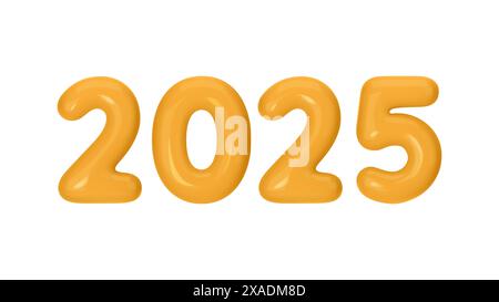 Happy New Year 2025 – 3D-Rendering mit leuchtenden orangefarbenen Ballons. Vektorillustration zum Verkauf Stock Vektor