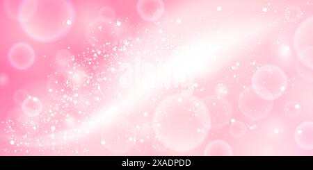 Dezenter rosafarbener Y2K-Hintergrund mit Bokeh-Effekt. Abstrakter rosafarbener Hintergrund mit Leuchten, Funkeln und sanften Lichteffekten. Ideal für festliche Designs, Urlaub Stock Vektor