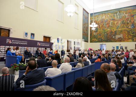 Roma, Italien. Juni 2024. Während der Pressekonferenz zur Präsentation der 26. Ausgabe der Leichtathletik-Europameisterschaft Rom 2024 auf der CONI in Rom, Italien - Donnerstag, 6. Juni 2024 - Sport, Leichtathletik (Foto: Fabrizio Corradetti/LaPresse) Credit: LaPresse/Alamy Live News Stockfoto