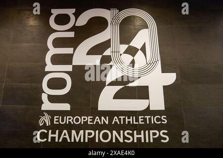 Rom, Italien. Juni 2024. Rom, Italien, 6. Juni 2024: Logo der Roma2024-Veranstaltung während der Leichtathletik-Europameisterschaft 2024 im Stadio Olimpico in Rom, Italien. (Daniela Porcelli/SPP) Credit: SPP Sport Press Photo. /Alamy Live News Stockfoto