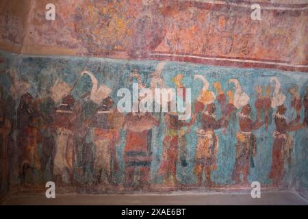 Mexiko, Chiapas, Bonampak, Maya-archäologische Standort, Gebäude 1, Wandbilder, Saal 1 Stockfoto