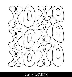 Vektor-Groovy-Kontur-Xoxo-Schriftzug Stock Vektor