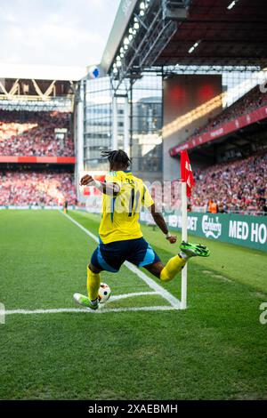 Kopenhagen, Dänemark. Juni 2024. Anthony Elanga (11) aus Schweden, der während des Fußballspiels zwischen Dänemark und Schweden in Parken in Kopenhagen gesehen wurde. (Foto: Gonzales Photo - Frederikke Jensen). Stockfoto