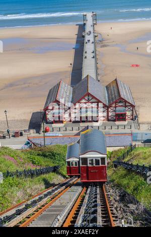 Ein Blick von der Spitze des Cliff Lifts bei Saltburn by the Sea, England, Großbritannien Stockfoto