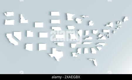 3D-Rendering von zerlegten USA-Staaten Stockfoto