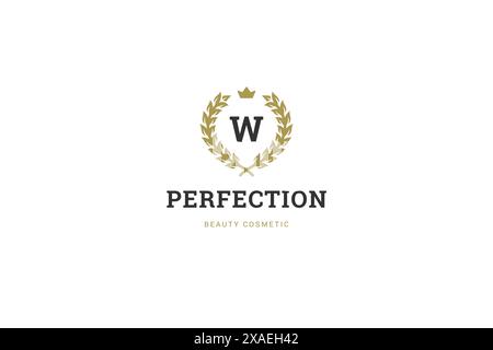 Mode goldene Lorbeerkranz mit heraldischer antike Krone minimales Logo Design Vorlage Vektor Illustration. Premium Royal Insignia Best Champion Award Stock Vektor