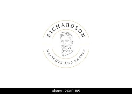 Barbershop Mann Bartrasen und Haarschnitt Pflege Service Linie Logo Design Vorlage Vektor Illustration. Friseur Gentleman Beauty Studio Hipst Stock Vektor
