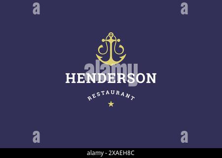 Marine Anker Vintage Insignia Logo Design Vorlage für Segelschule Meeresfrüchte Restaurant Vektor Illustration. Seemannsseemann Marine Kreuzfahrt Ocean trave Stock Vektor