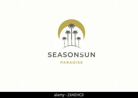 Palme Paradies Insel Silhouette Sommer Reise Urlaub minimales Logo Design Vorlage Vektor Illustration. Tour durch die Küste am Meer Tourismus Service Agenda Stock Vektor