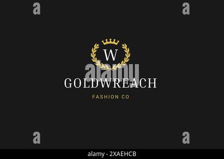 Goldene Lorbeerkranz Insignia mit Krone minimales Logo Design Vorlage Mode Marke Vektor Illustration. Beste Auszeichnung für Nominierung in der Filiale Stock Vektor