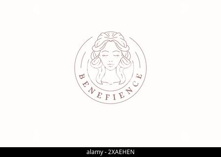 Romantische griechische antike elegante Frau Porträt Linie Kunst Schönheit Logo Design Vorlage Vektor Illustration. Sanfter weiblicher Kopf gebogenes Haar Bohemian A Stock Vektor