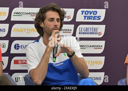 Olympiastadion, Rom, Italien. Juni 2024. Leichtathletik-Europameisterschaften 2024, Pressekonferenz; Gianmarco Tamberi (ITA), Goldmedaillengewinner bei Olympischen und europäischen Hochsprung-Männern Credit: Action Plus Sports/Alamy Live News Stockfoto