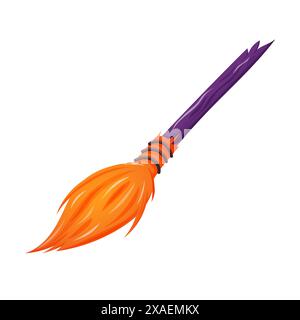 Halloween-Hexenbesen im Cartoon-Stil. Besenstiel-Symbol. Magisches Holz für Dekoration und Design. Vektorabbildung isoliert auf einem weiß Stock Vektor