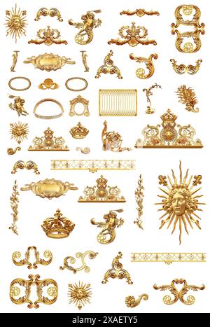 Goldenes, isoliertes Detail des Zauns von Schloss Versailles. Frankreich Stockfoto