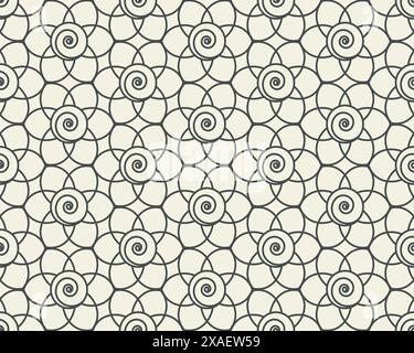 Geometrisches Mandala-ornamentales nahtloses Muster. Dekorative Blumenform, Umrissgitter. Transparenter Hintergrund. Trendige abstrakte Vektor-Illustration Stock Vektor