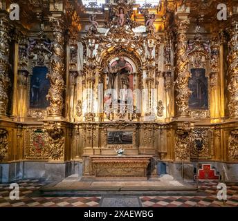 Segovia, Spanien - 7. April 2024: Detailansicht eines vergoldeten Altarstücks in einer Seitenkapelle der Kathedrale von Segovia Stockfoto