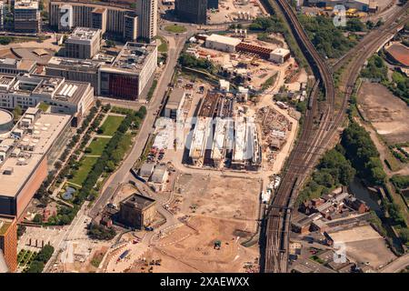 Luftbild des Bahnhofsprojekts HS2 Curzon Street aus 1500 Fuß Stockfoto