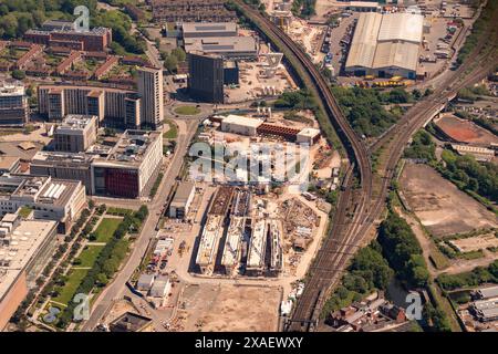 Luftbild des Bahnhofsprojekts HS2 Curzon Street aus 1500 Fuß Stockfoto