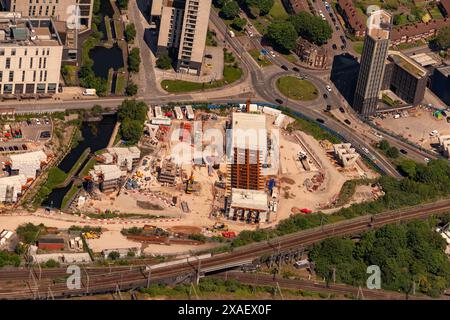 Luftbild des Bahnhofsprojekts HS2 Curzon Street aus 1500 Fuß Stockfoto