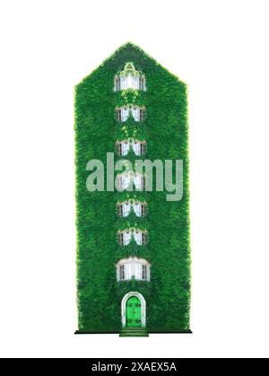 Ein mit Efeu bewachsenes Gewächshaus ist isoliert auf weißem Hintergrund als Symbol für Ökologie und die zukünftige Einstellung zur Umwelt Stockfoto