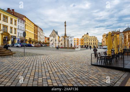 20. April 2022 olomouc. tschechische republik. Horní quadratisch. Blick auf die heilige dreifaltigkeitssäule Stockfoto