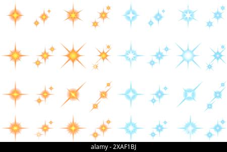 Setzen Sie die Sterne blau und gelb. Stock Vektor