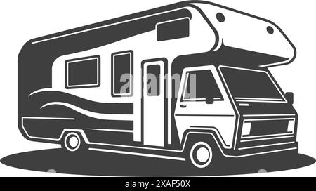 Camping Automobil Van RV Sommer Reise Abenteuer Transport isometrische Vintage Icon Vektor Illustration. Wohnmobil Familienauto LKW Fahrzeug e Stock Vektor