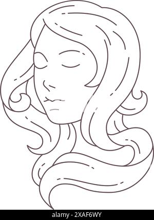 Elegantes weibliches Porträt mit schönen langen Haaren minimalistische Linie Art Logo für Friseurvektor Illustration. Frauengesicht gewölbte Frisur monochrom Stock Vektor