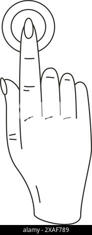 Frau Finger Klick drücken Kreis Button Cursor Auswahl minimalistische Linie Kunst Symbol Vektor Illustration. Menschliche Hand zeigt mit Touch Link-Anschluss Stock Vektor