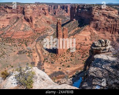 Spider Rock, South Rim Drive, Canyon de Chelly National Monument, Chinle, Arizona. Stockfoto