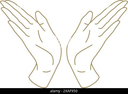 Minimalistischer Applaus menschliche Hände Gastfreundschaft Gruß glückliche Geste goldene Linie Kunst Icon Illustration. Einfarbige Person Arme elegante Finger und Stock Vektor