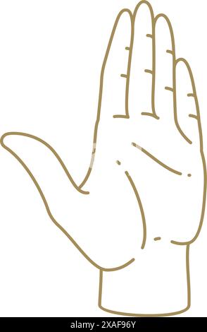 Einfarbige goldene offene menschliche Palme Palmistry Schönheitspflege dekorative Designlinie Icon Vektor Illustration. Minimalistische einfache Person Hand mit elegantem design Stock Vektor