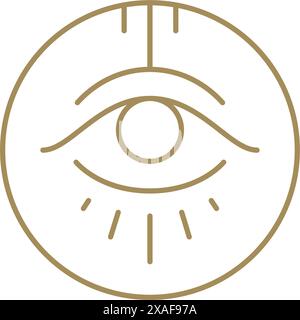 Esoterische menschliche alle sehen Auge Okkultismus mittelalterliches optisches Symbol minimalistischer Kreis Rahmen dekorative Designlinie Icon Vektor Illustration. Magische Augenhöhle Stock Vektor